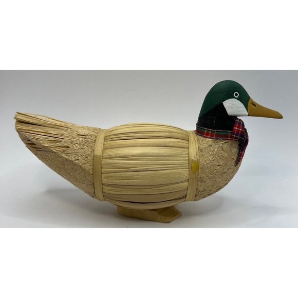 Mallard Duck Decoy Home Decor Natural Bamboo/ Reed/ Straw & Wood - Picture 1 of 8